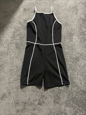 Black One-Piece Kids Swimsuit with White Piping
